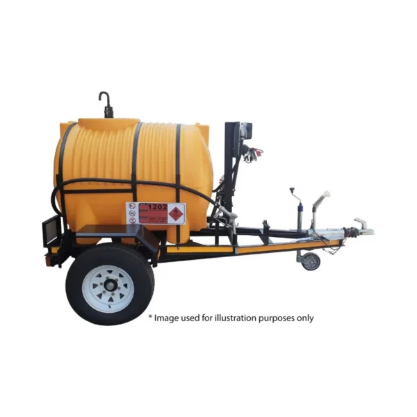 1000 L Diesel Bowser Trailer — 40 LPM 12 V, Horizontal Tank, Braked