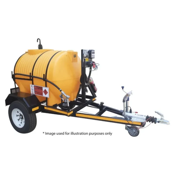 1000 L Diesel Bowser Trailer — 40 LPM 12 V, Horizontal Tank, Braked
