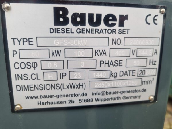 Bauer GFS-80 ATS 80 kW / 100 kVA Diesel Generator – Powerful Standby Power