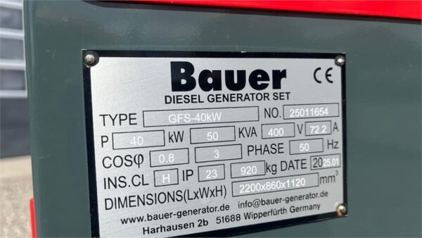 Bauer GFS-40 ATS 40 kW / 50 kVA Diesel Generator – Reliable Backup Power